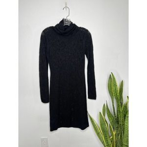 Peruvian Connection Black Cotton Cowl Neck Crochet Dress XS